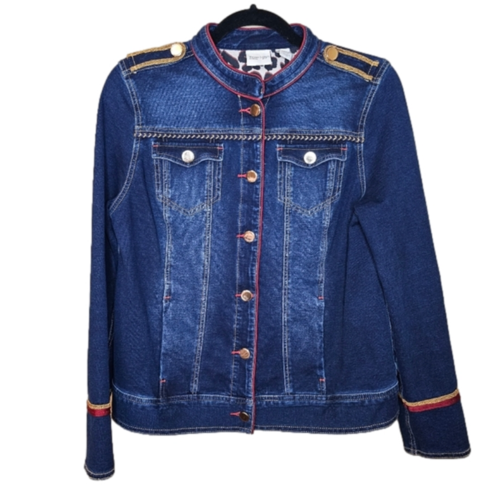 Chico's Zenergy Military band music denim jacket Size 0 Small